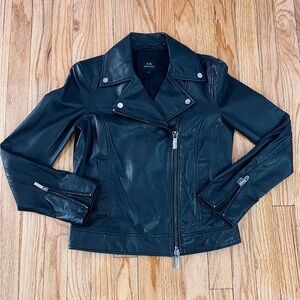 Armani exchange black 100% sheep Leather Jacket womens size small